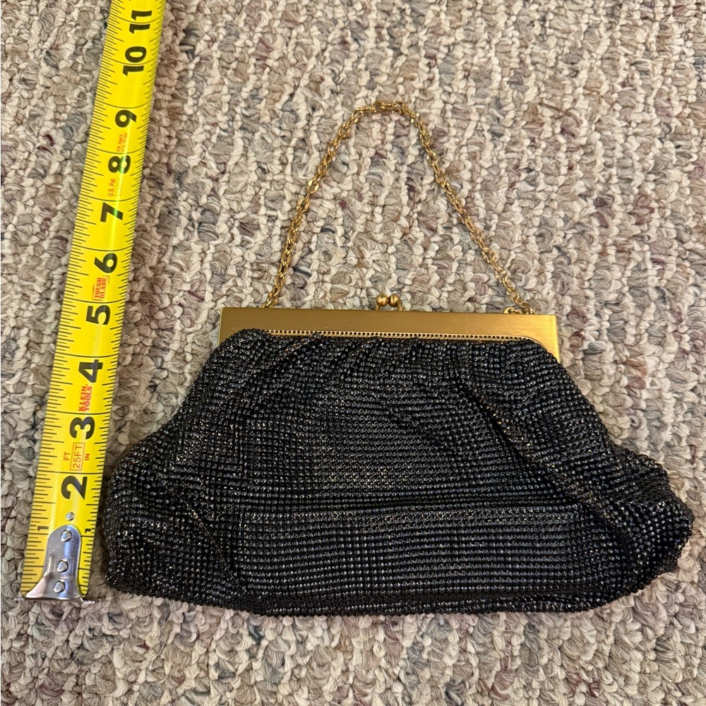 Vintage Whiting and Davis Black Metal Mesh Purse w Mirror and Coin Pouch